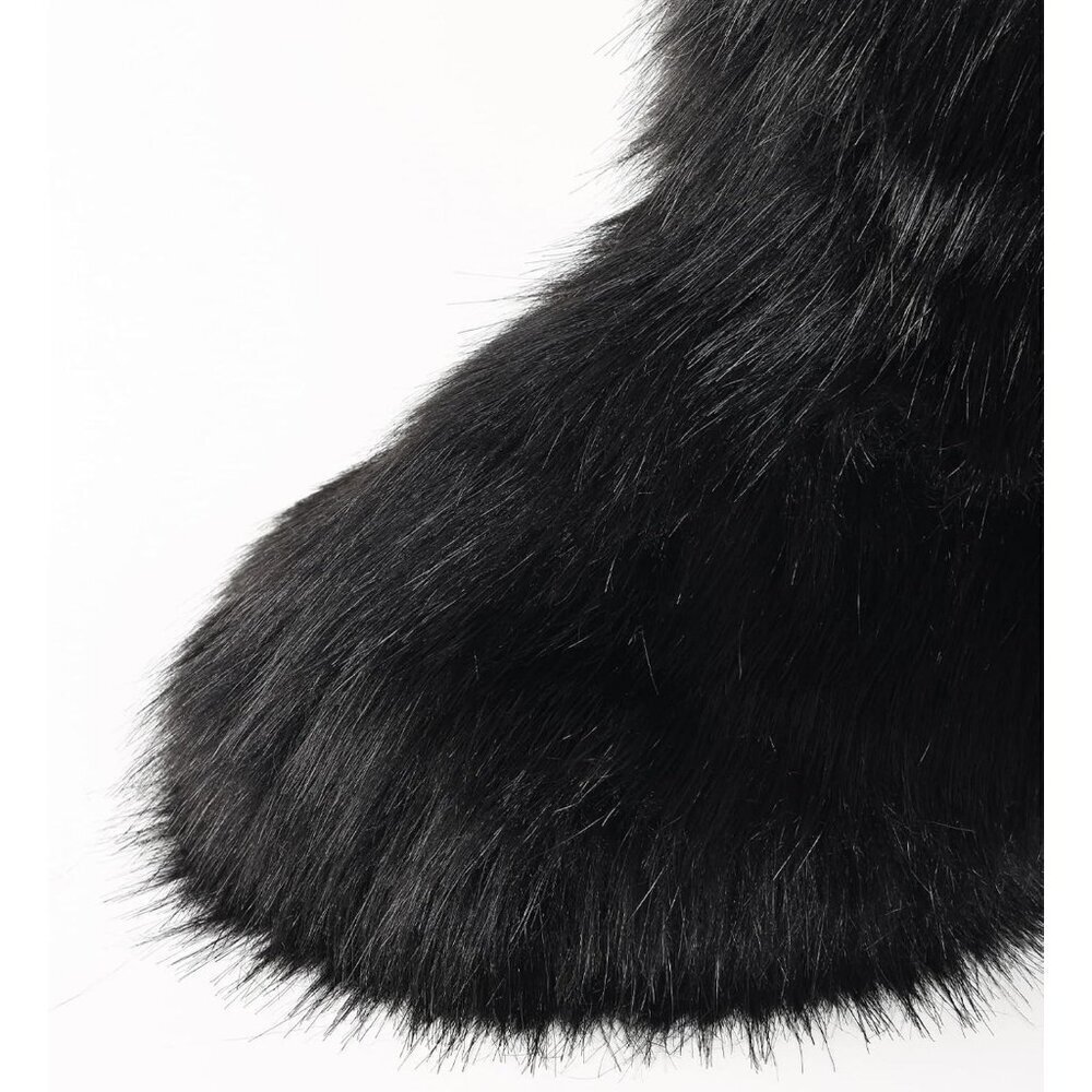 Womens Winter Snow Boots Knee High Faux Fur Lined Flat Heel Warm Shoes - Picture 4 of 8